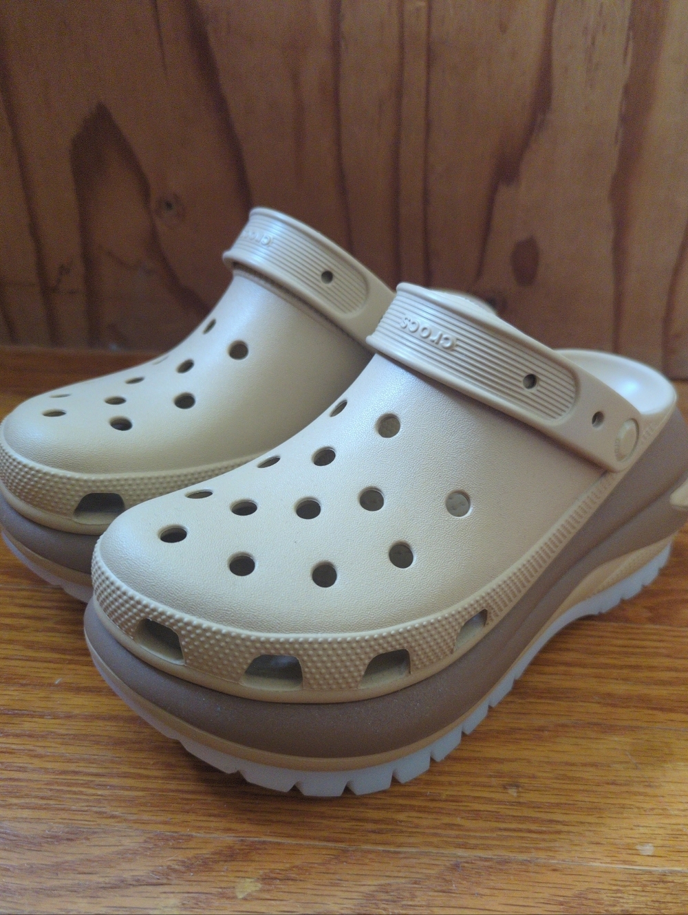 Crocs Mega Crush Clog Platforms in Wheat